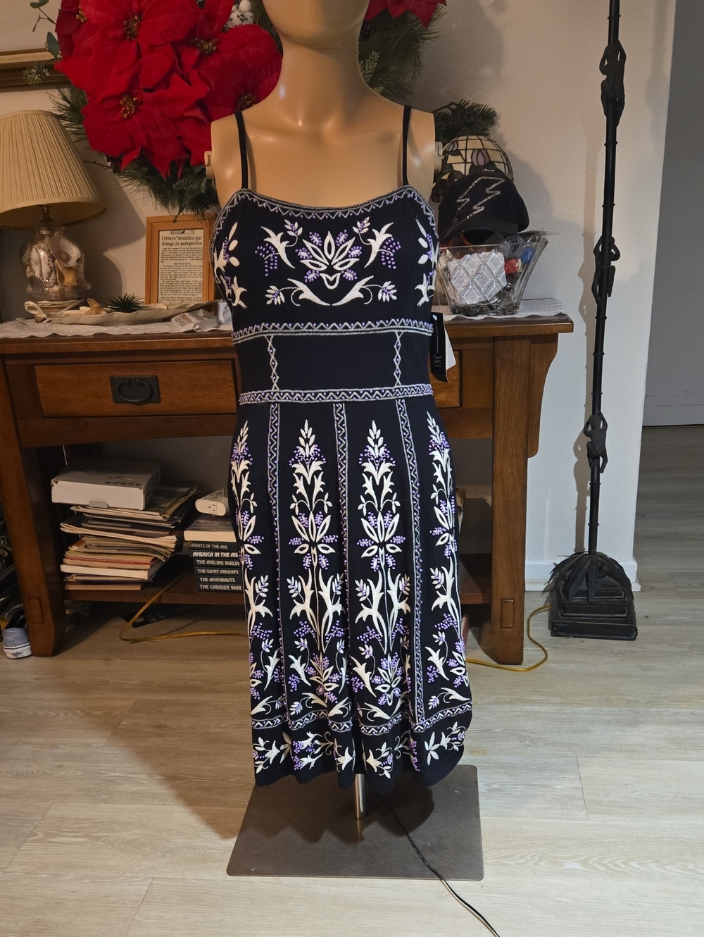 INC Black  Dress Embroidered & Beaded With Spaghetti Straps NWT. S.